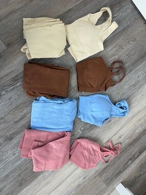 FOUR sets of Ribbed Active Bra & Leggings Set - Cream, Brown, Blue, Pink